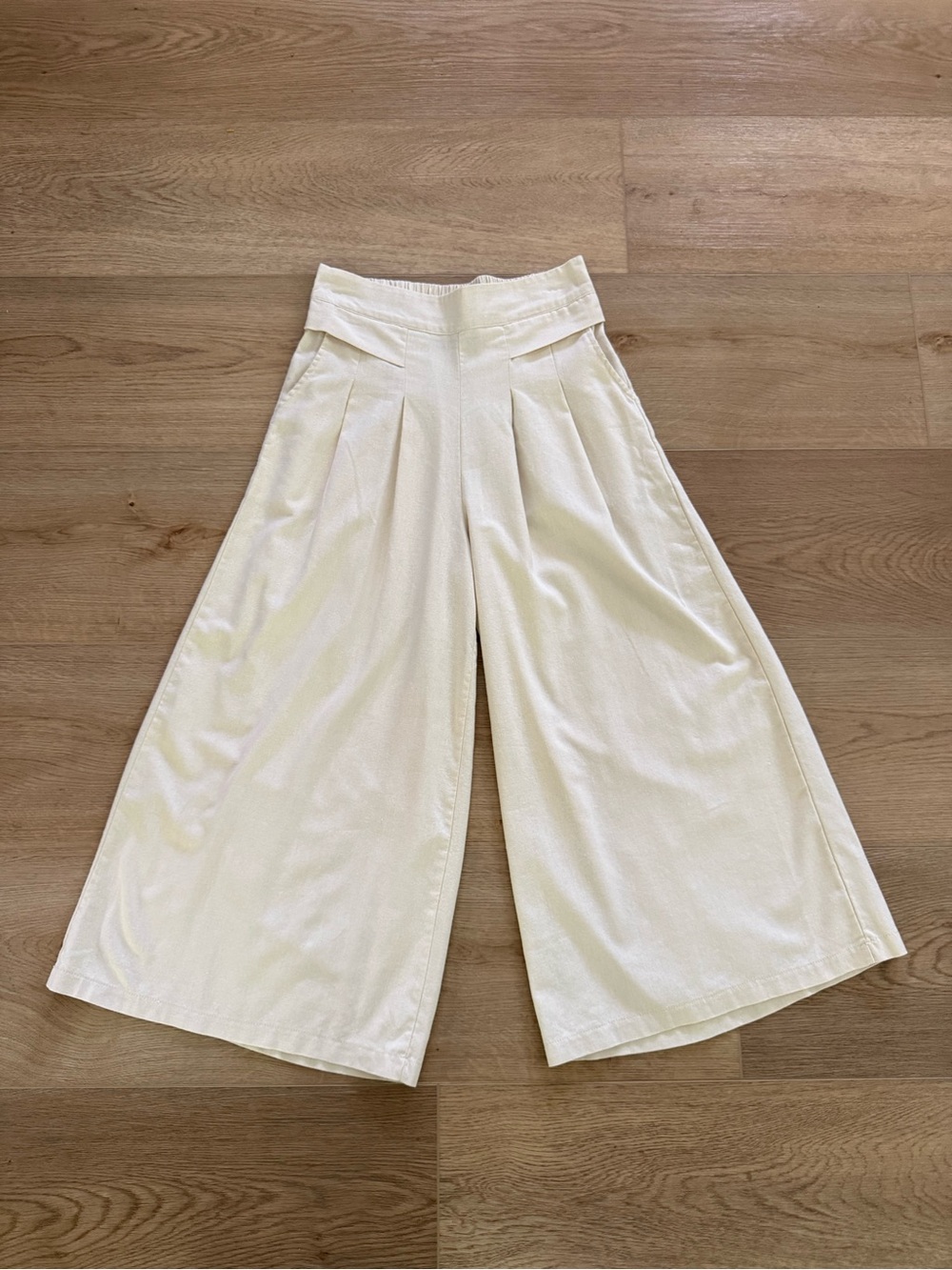 Linen Blend Pleated Wide Leg Culotte Pants Medium Ivory